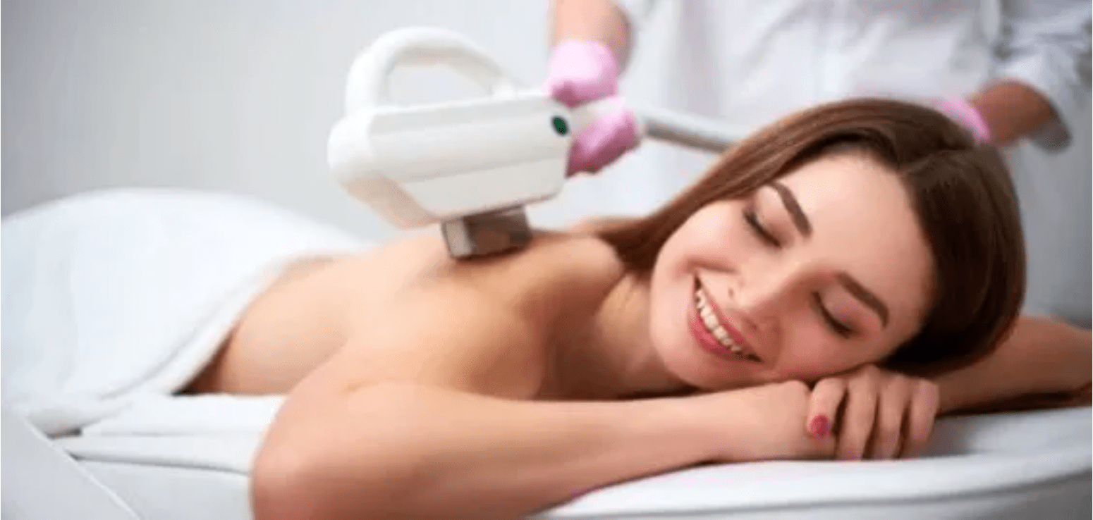 Woman getting hair removed from her back with a laser
